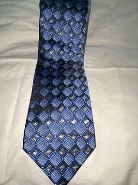Pronto Uomo Navy and Royal Blue Geometric Tie 100% silk